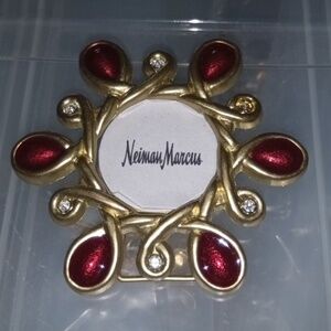 Elegant Gold Tone and Red Brooch